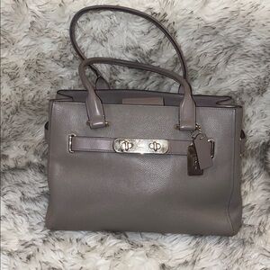 COACH SWAGGER CARRYALL HANDBAG (COACH F36488) IN GRAY/TAN WITH GOLD ACCENTS